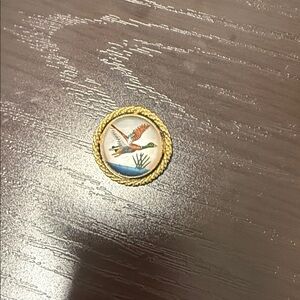 Gold and White Duck Brooch
